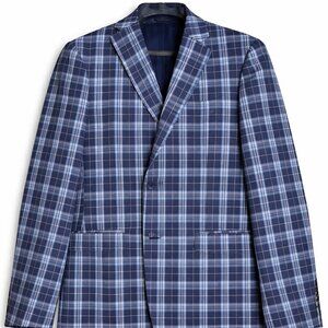 Ralph Lauren Blue Plaid Sport Coat Blazer 40L Cotton Windowpane Jacket